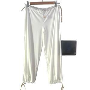 Bikini cover up white drawstring lightweight pants UV protection NWT resort SzM